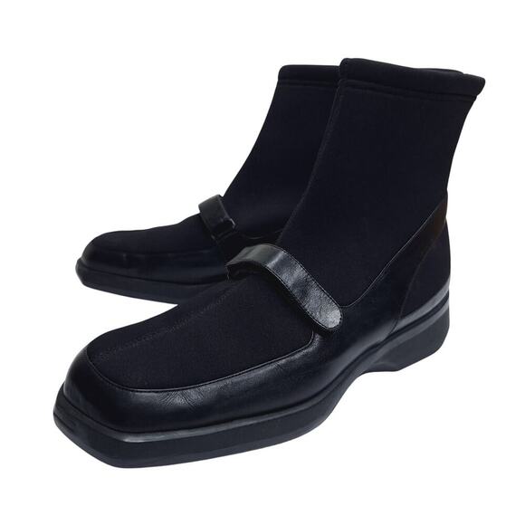 Bally Sock Boots Rare Leather Square Toe Men's 7 Women's 9 Italy Goth Industrial - Picture 1 of 16